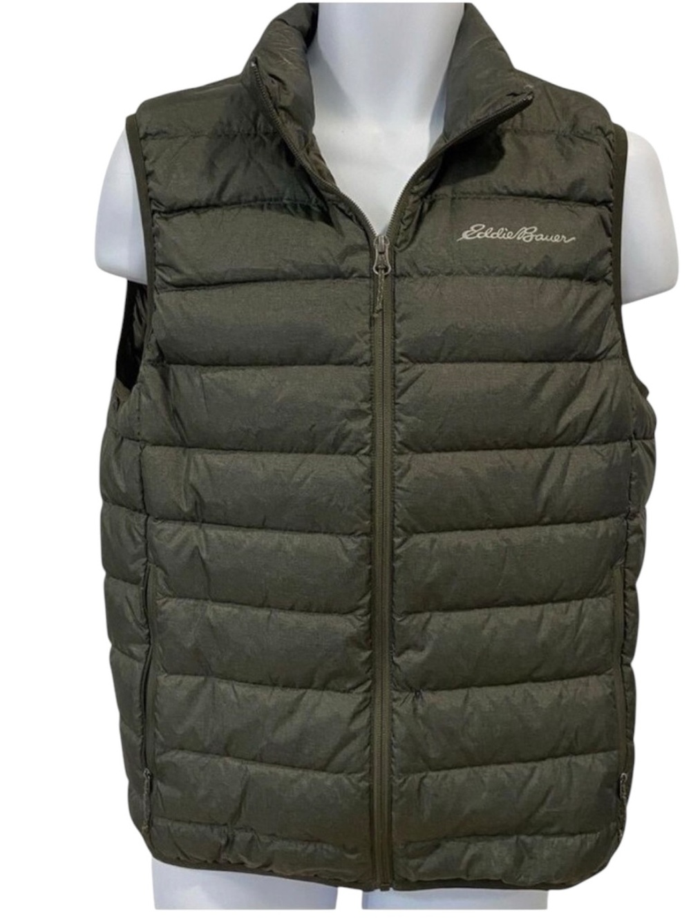Eddie Bauer E650 Feather-Filled Army Olive Green Puffer Vest Mens Outdoor Layer